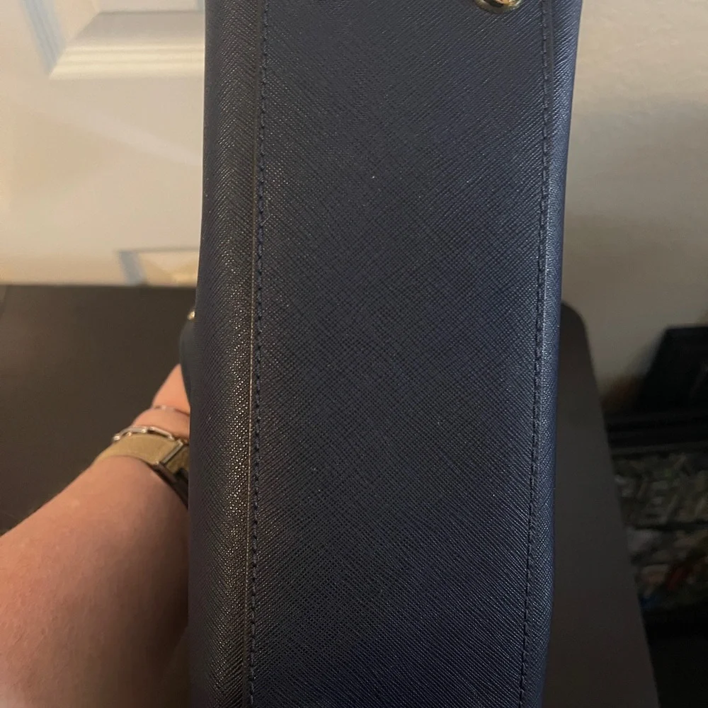 Michael Kors Navy Saffiano Tote with Gold Chain Handles